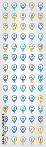 Meteorology Weather pin map icons set