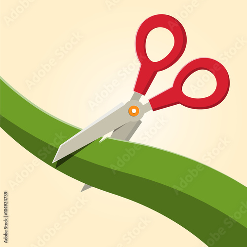 Red Scissors Cutting Green Ribbon