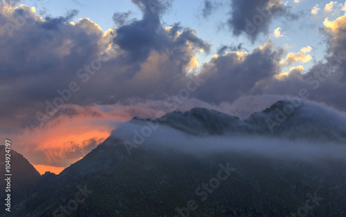 Red cloud scenery in Carpathians