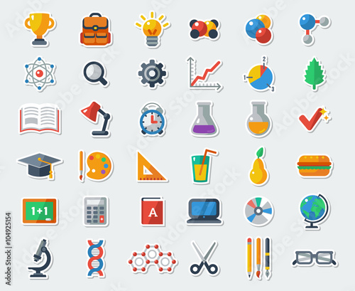Flat School Icons Vector Collection. 