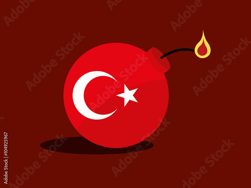 Bomb with flag of Turkey against red background
