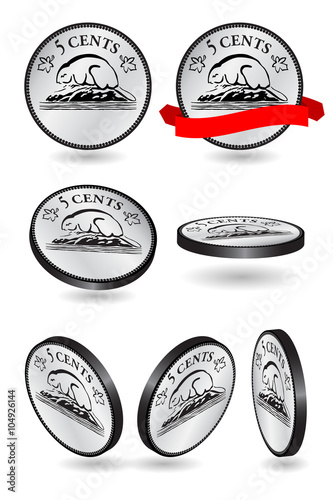 Vector illustration of a Canadian 5 cents coin, on a white background