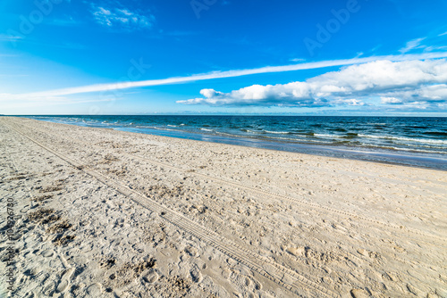 Sea landscape. Sandy beach by the seashore  Leba  Baltic sea.