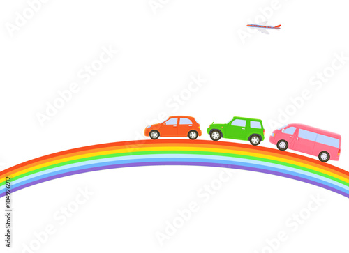rainbow and three cars　