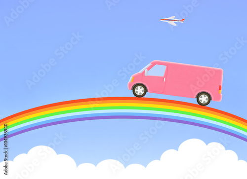 truck and  rainbow 