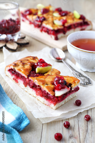 Berry pie with cranberries and apple