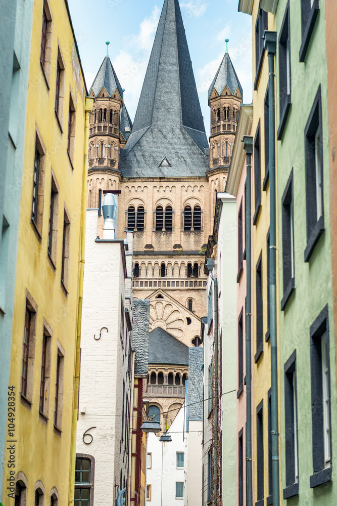 Old Town Cologne and Saint Martin Church, Colorized Pastel Style