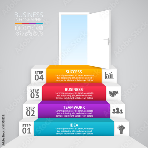 Vector 3d arrows infographic. Template for diagram, graph, presentation and chart. Business startup concept with 4 options, parts, steps or processes. Abstract background. Data visualization.