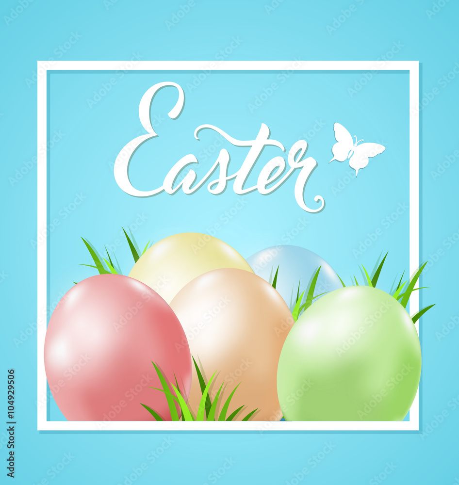 Easter card with eggs and grass
