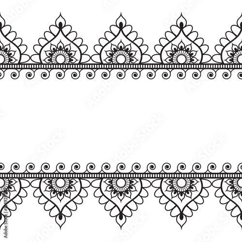 Pattern border elements in Indian mehndi style for tattoo or card isolated on white background.