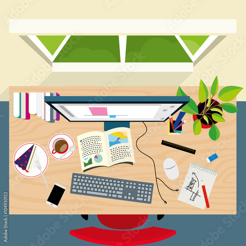 Top view of graphic designer concept desk at home office