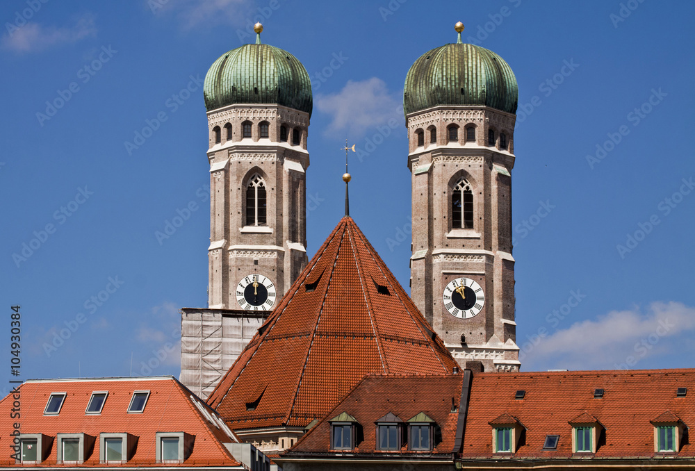 Munich, Germany  - the twin towers of Frauenkirche, famous landmark and city symbol