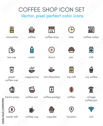 Coffee, coffee shop line icon set.