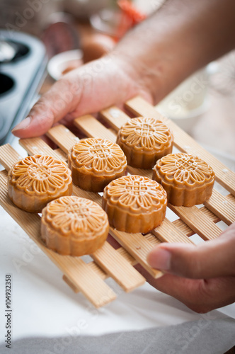 Retro vintage style Chinese mid autumn festival foods. Tradition