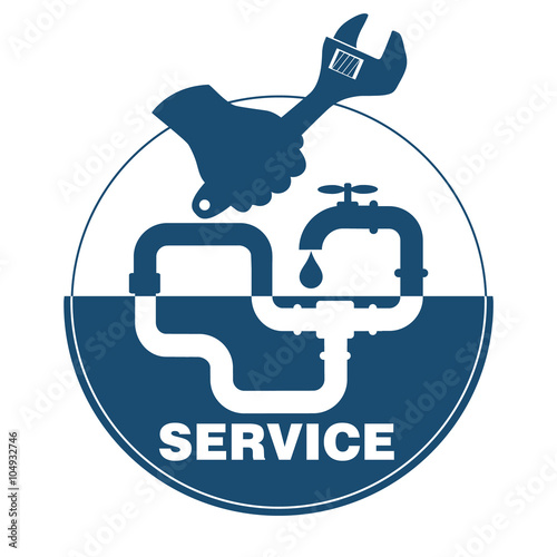 plumbing service business symbol, wrench in hand