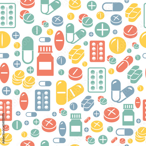 Medical pills and capsules seamless pattern. 