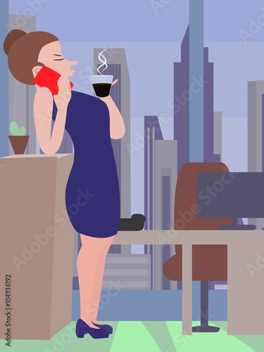 woman at coffee break cartoon