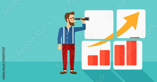 Man looking at positive bar chart.