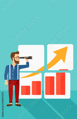 Man looking at positive bar chart.