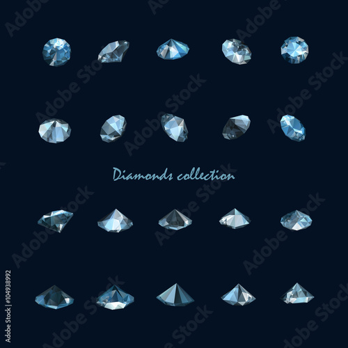 collection of twenty realistic vector diamonds isolated on black
