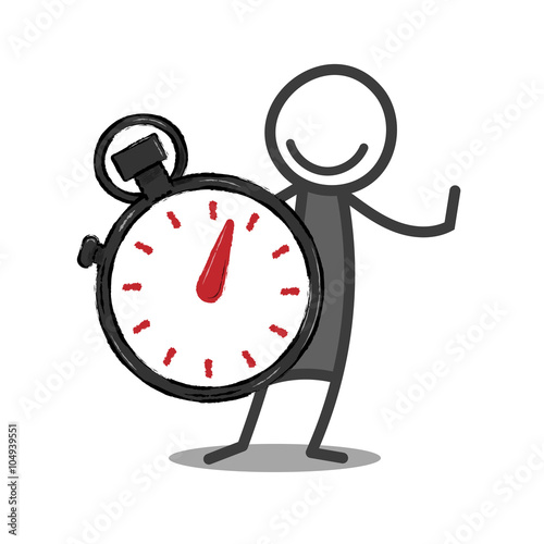 Stickman with stopwatch on white background.