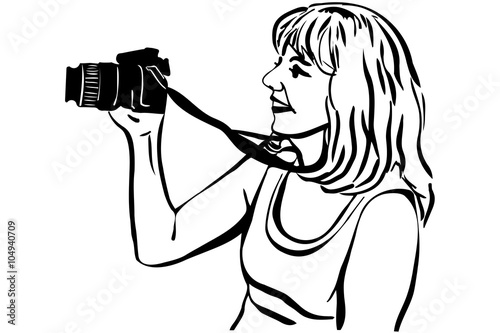 vector sketch girl photographer photographing