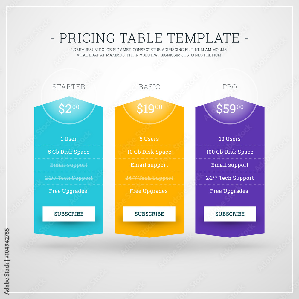 Vector Design Template for Pricing Table for Websites and Applications. Flat Design Vector Illustration Vector Design Template for Pricing Table for Websites and Applications. Flat Design Vector Illustration