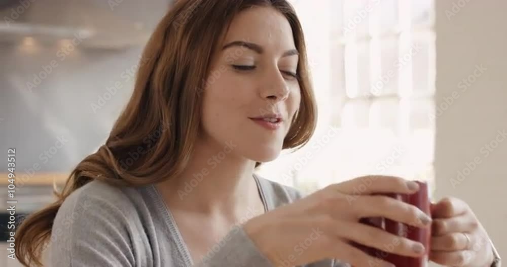 Beautiful woman drinking coffee at home smiling Beautiful woman drinking coffee at home smiling