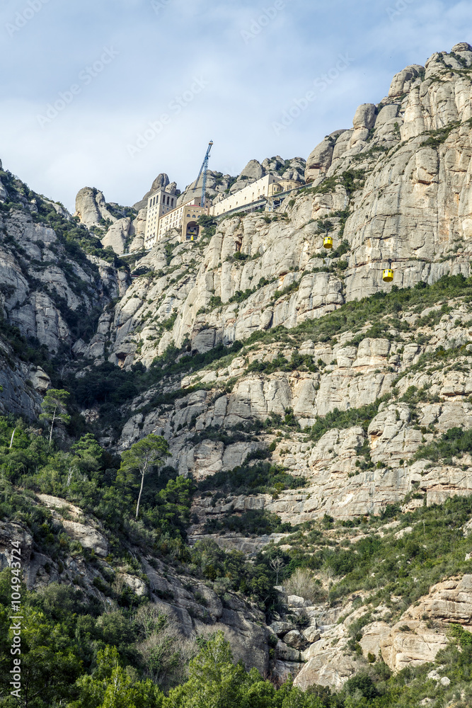 cable car to Santa Maria de Montserrat Abbey in Montserrat mountains