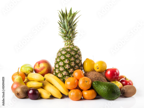 Fruits background.Healthy eating. exotic fruits isolated on whi