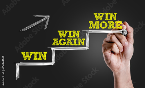 Hand writing the text: Win - Win Again - Win More photo