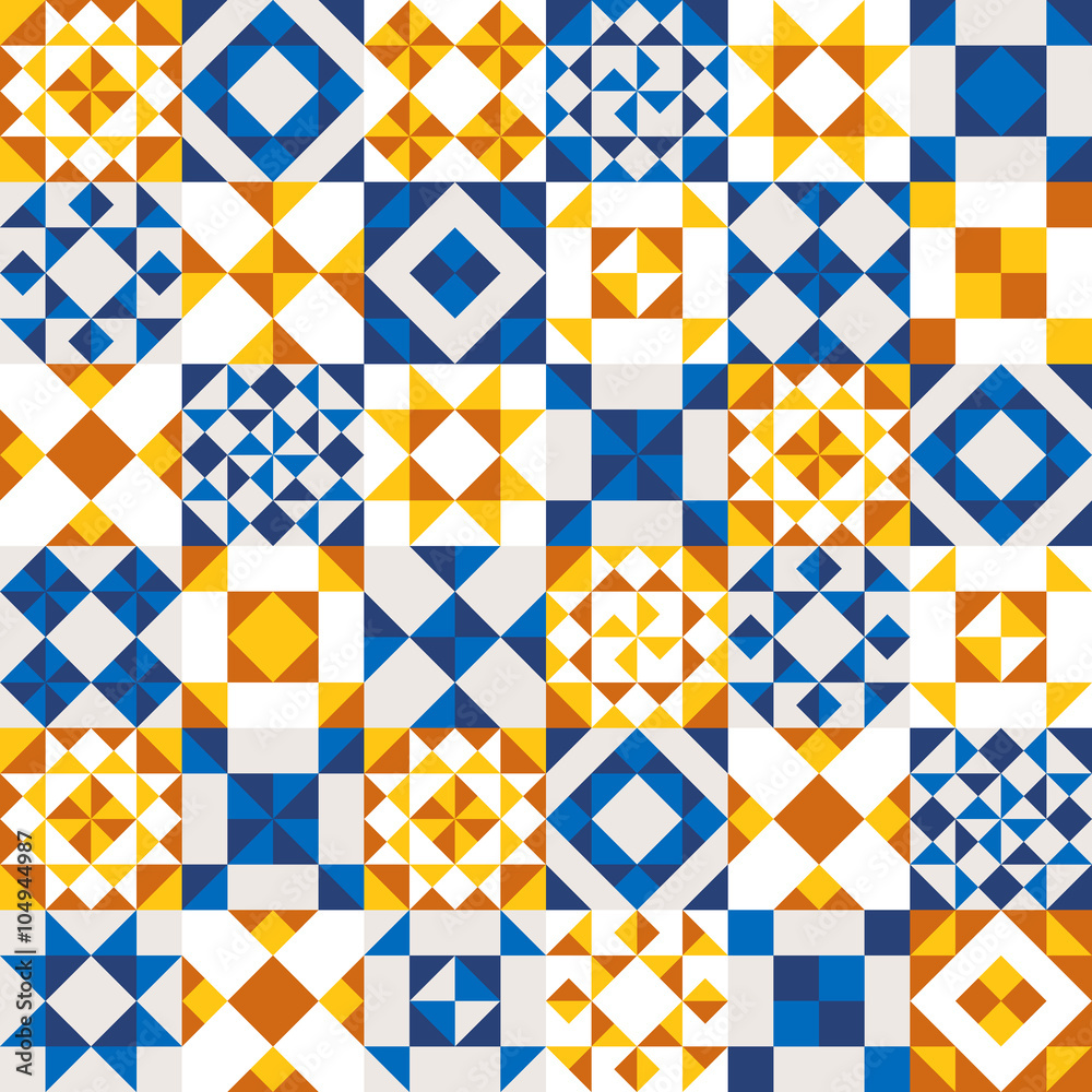 Vector geometric ceramic texture made of blue pieces.