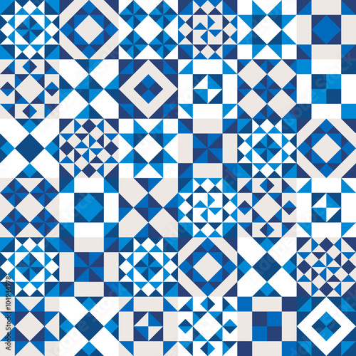 Vector geometric ceramic texture made of blue pieces.