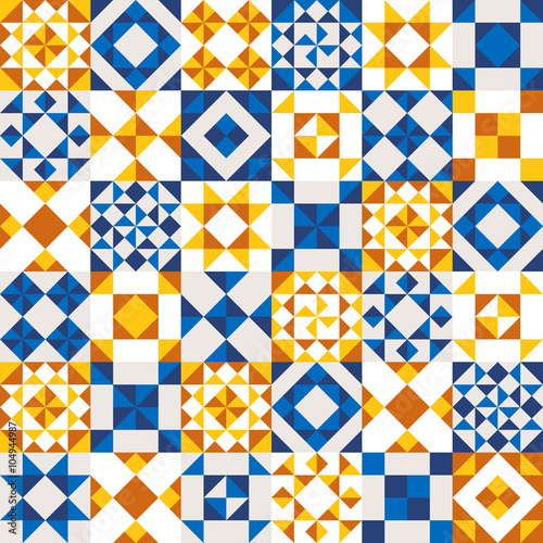 Vector geometric ceramic texture made of blue pieces.