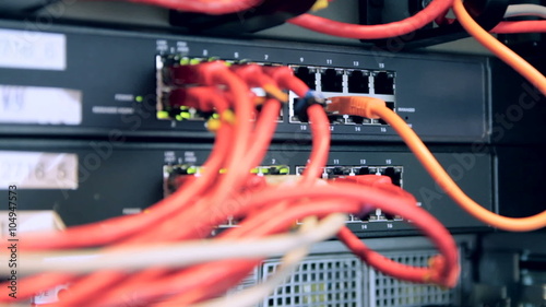 IT technician insert network cable into switch