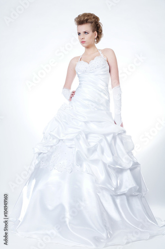 young beautiful bride in wedding dress