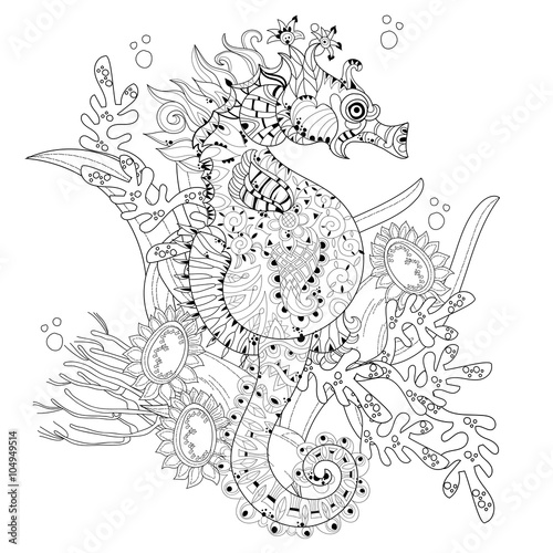 Hand drawn doodle outline seahorse