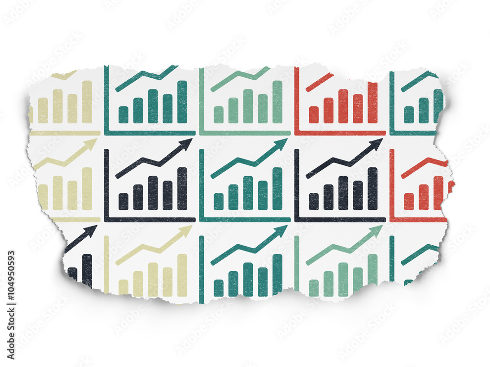 Advertising concept: Growth Graph icons on Torn Paper background
