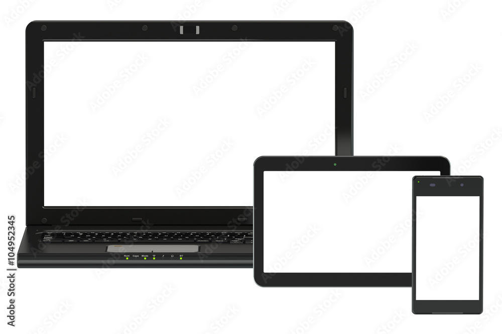 Laptop, tablet and smartphone with white screen Laptop, tablet and smartphone with white screen