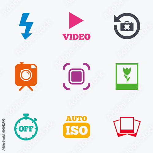 Photo, video icons. Camera, photos and frame.