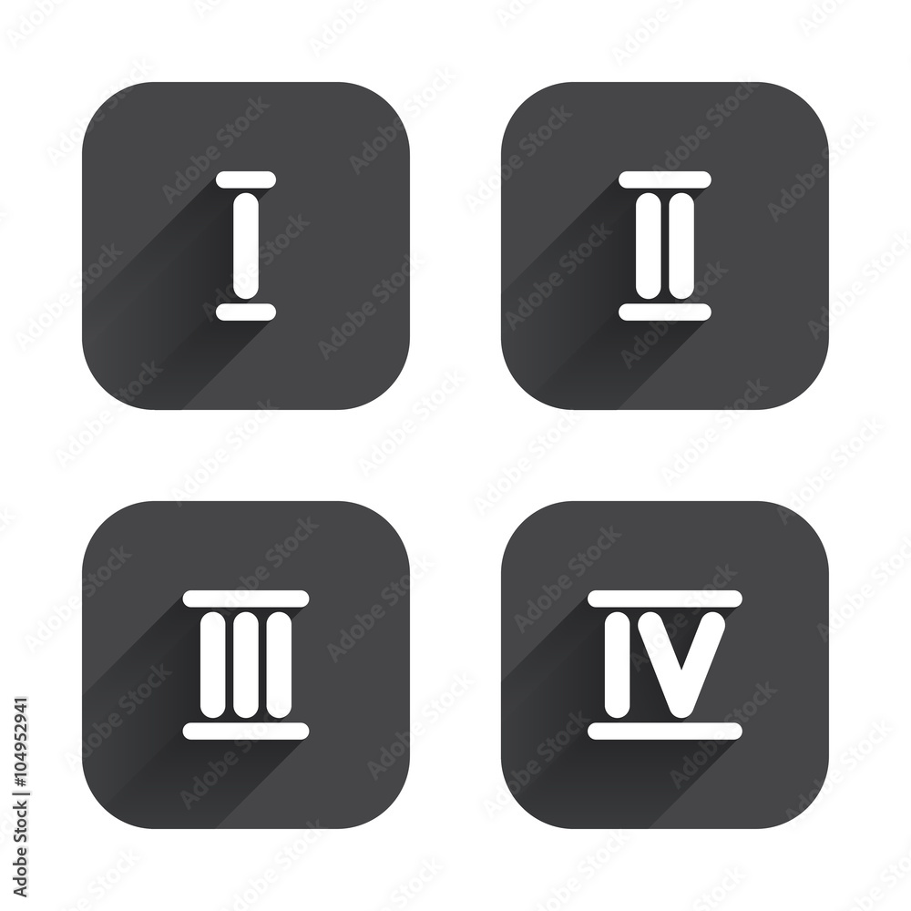 Roman numeral icons. Number one, two, three.
