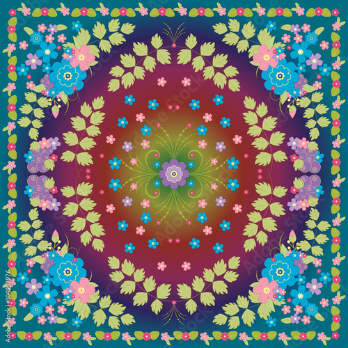 Vector floral pattern for cushion, pillow, bandanna or shawl