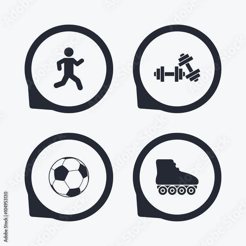 Football ball, Roller skates, Running icons.