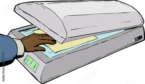 Hand placing paper in scanner