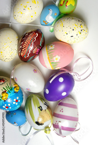 Mix of multicolored vivid Easter eggs
