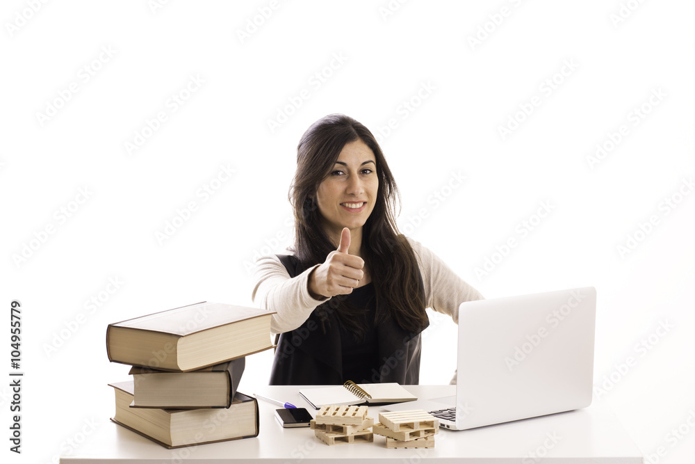happy business woman working at the office happy business woman working at the office