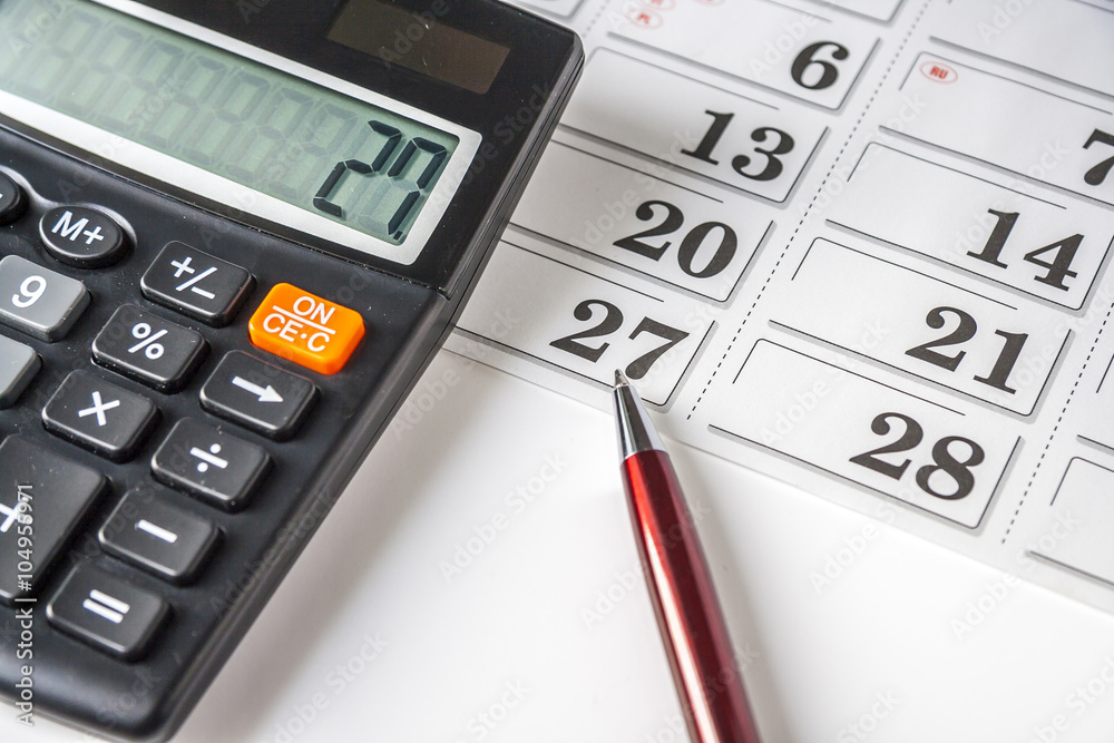 Calculator,Pen And Calendar on white background Stock Photo | Adobe Stock