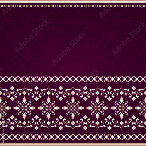 Vintage seamless beige border on vinous background.