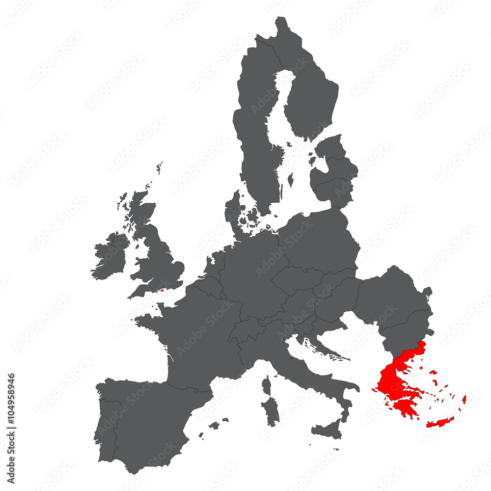 Greece red map on gray Europe map vector