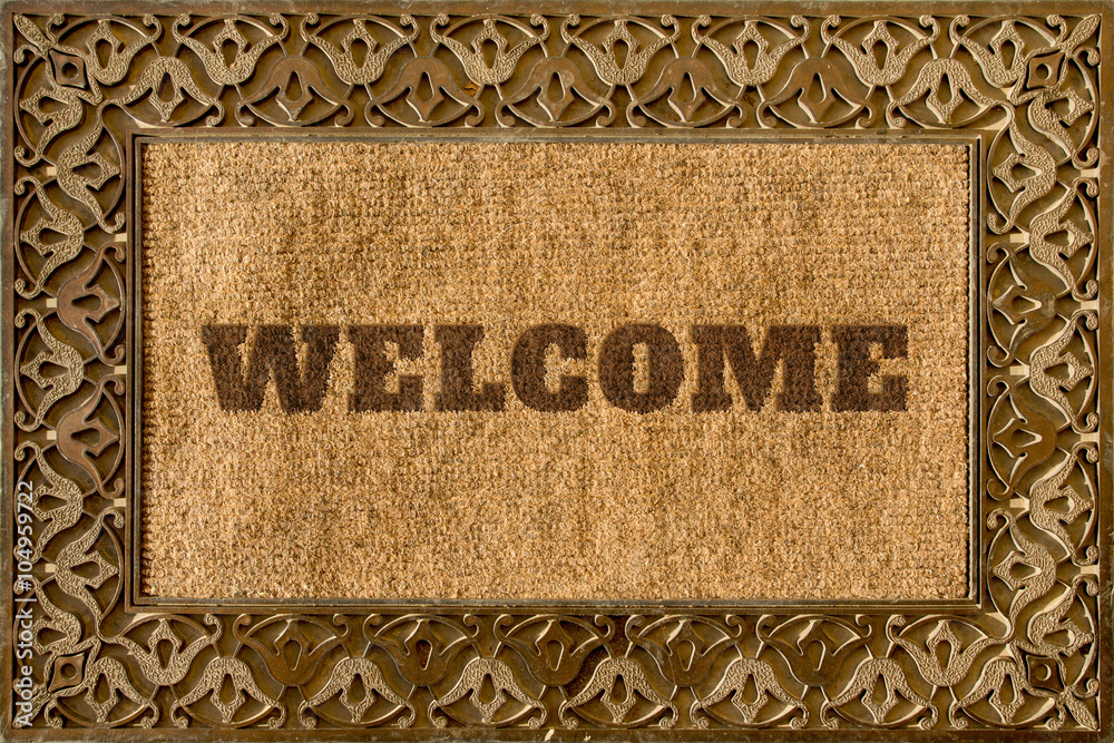 Rug for entrance with caption and beautiful ethnic ornaments on